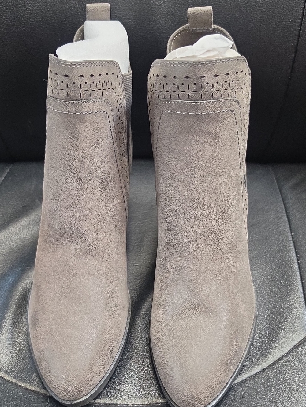 MIA Gray Taupe Suede Ankle Booties